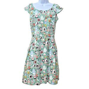 Retrolicous Dress Med Mad Hatters Tea Green Garden Party Novelty All Over Print